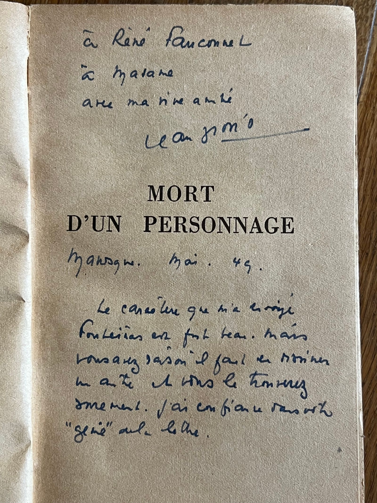 Mort d'un Personnage - Jean Giono - 1949 | Édition originale du premier tirage, achevée d'imprimer le 15 mars 1949 | Aufildeslivres.fr