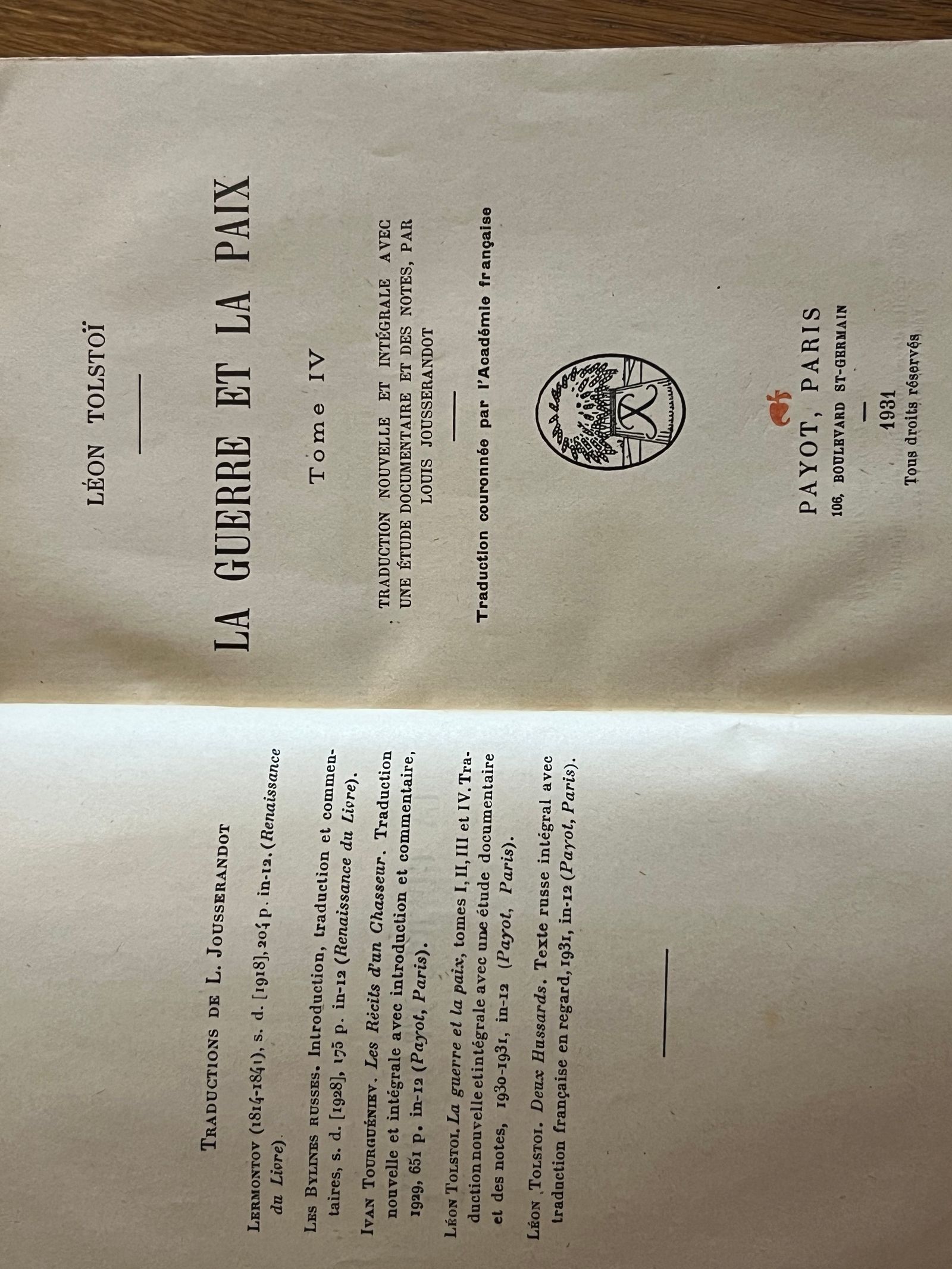 La Guerre et la Paix - Léon Tolstoï - 1930 | Ensemble complet de 4 tomes | Aufildeslivres.fr